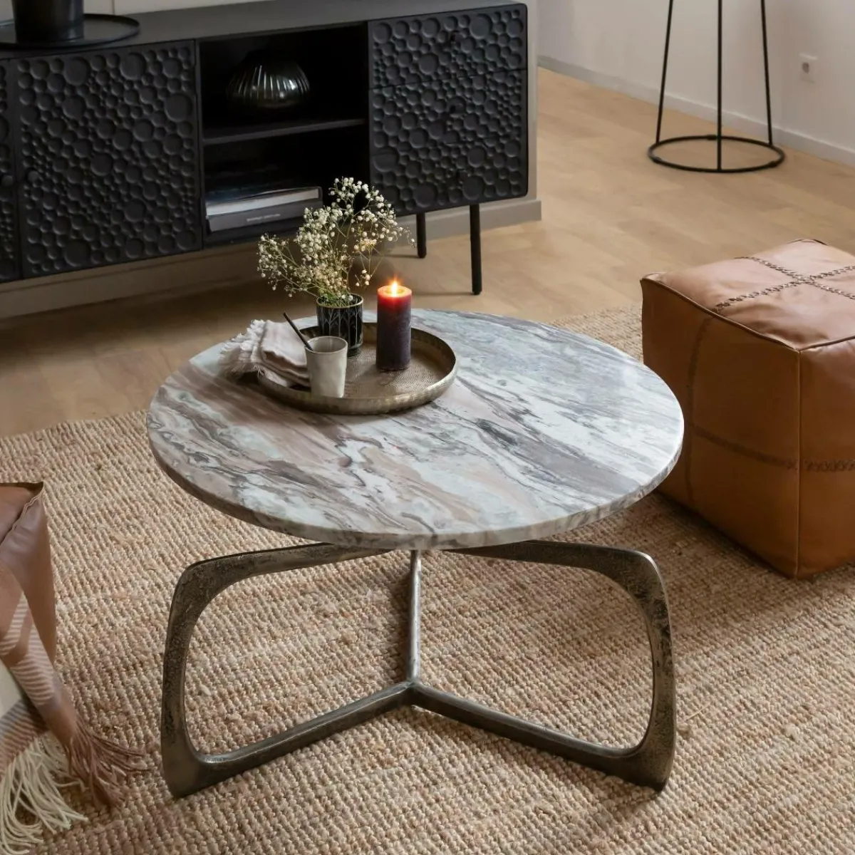 Made in Meubles Table basse en marbre et métal Valou
