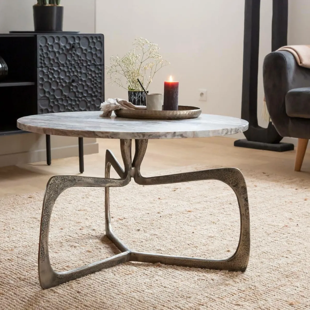 Made in Meubles Table basse en marbre et métal Valou