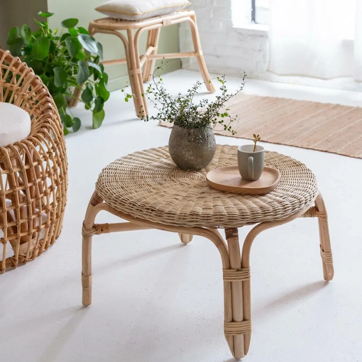 Made in Meubles Table basse en rotin ronde Nohan