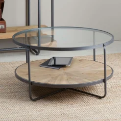 Made in Meubles Table basse en verre et bois de sapin April