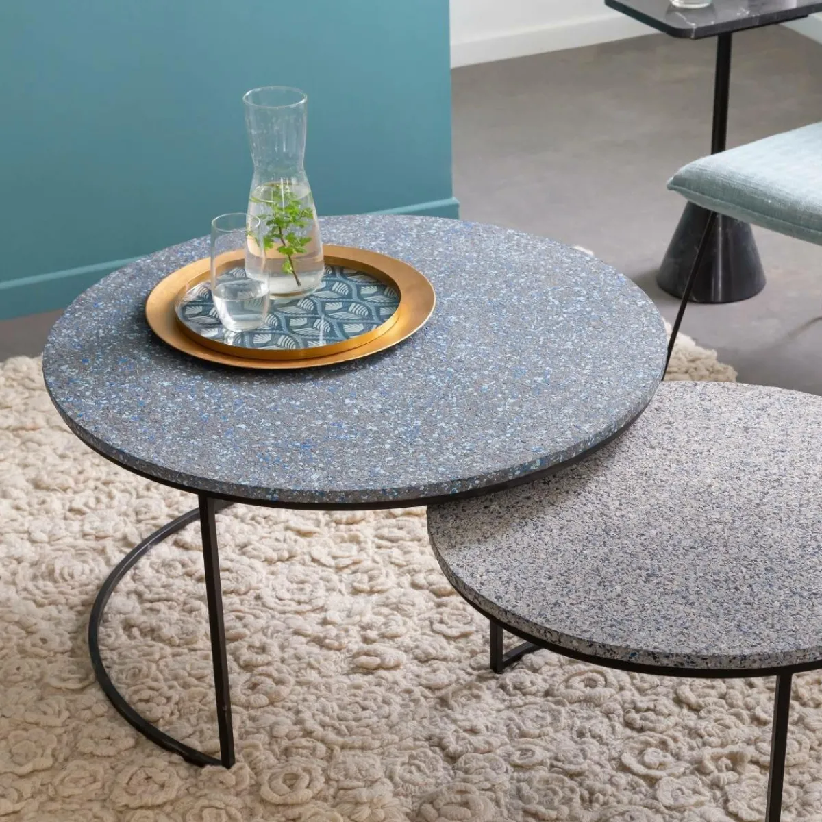 Made in Meubles Table basse gigogne effet terrazzo Armand