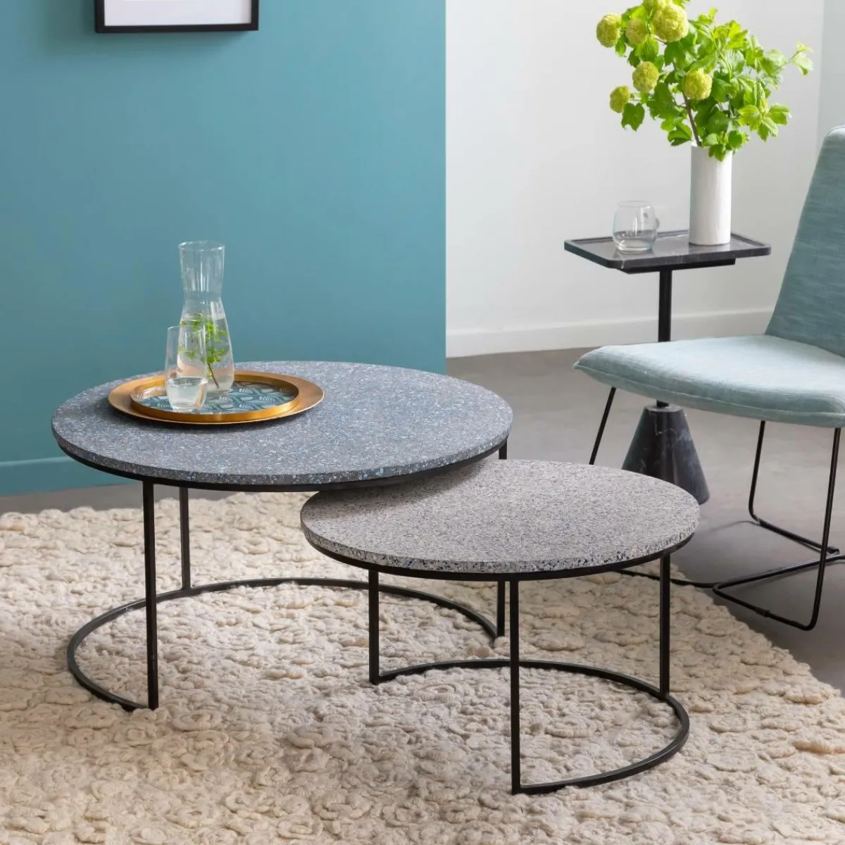 Made in Meubles Table basse gigogne effet terrazzo Armand