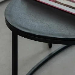 Made in Meubles Table basse gigogne en aluminium doré et métal noir Victoria