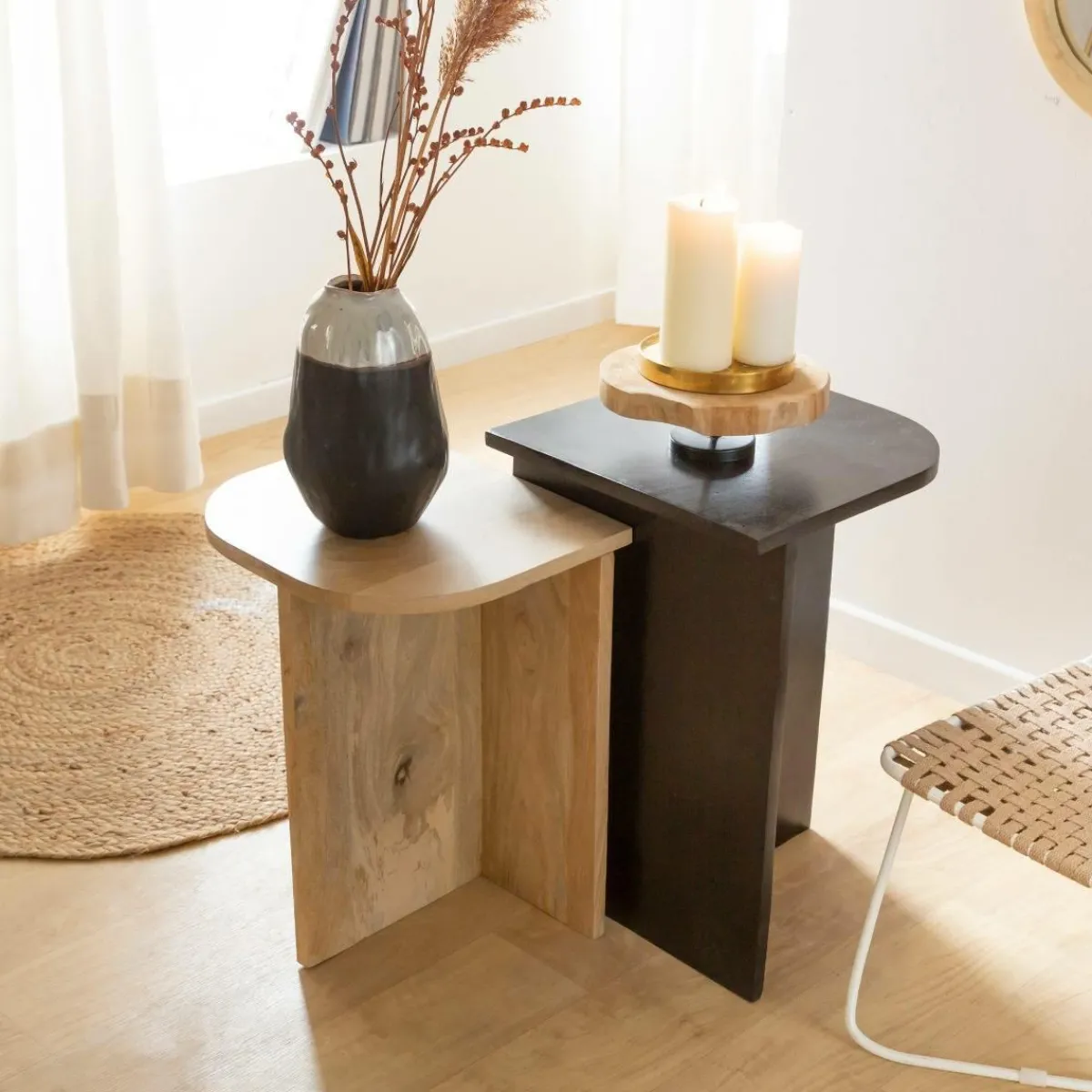 Made in Meubles Table basse gigogne en bois de manguier Faro