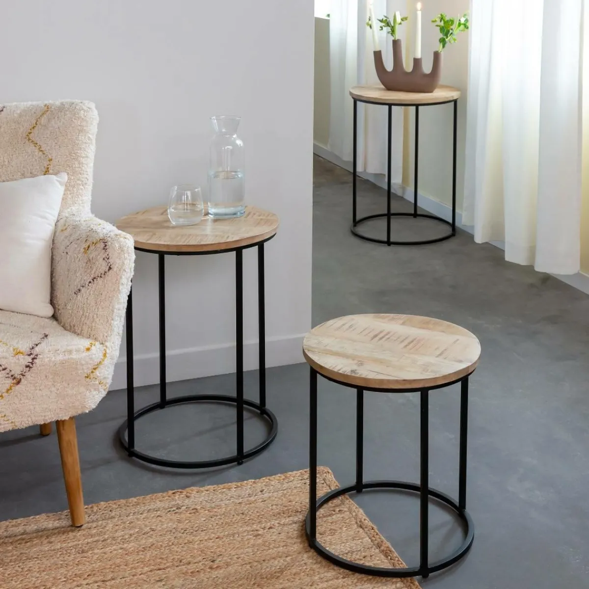 Made in Meubles Table basse gigogne en bois de manguier Anouck
