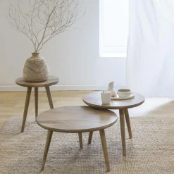 Made in Meubles Table basse gigogne en bois de manguier Nala