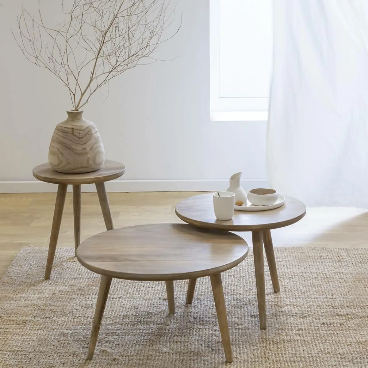 Made in Meubles Table basse gigogne en bois de manguier Nala