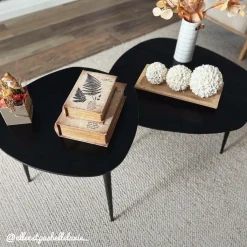Made in Meubles Table basse gigogne en bois de manguier noir Valério