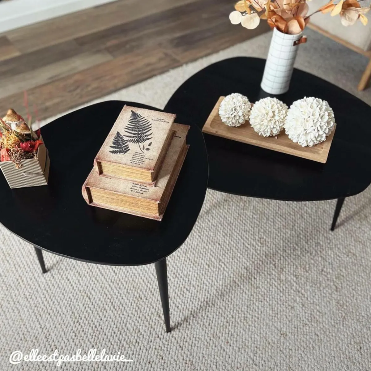 Made in Meubles Table basse gigogne en bois de manguier noir Valério