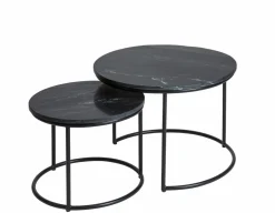 Made in Meubles Table basse gigogne en marbre noir Joe