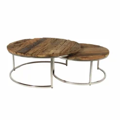 Made in Meubles Table basse gigogne ronde en bois recyclé Milla