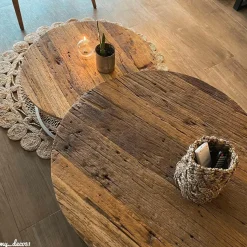 Made in Meubles Table basse gigogne ronde en bois recyclé Milla