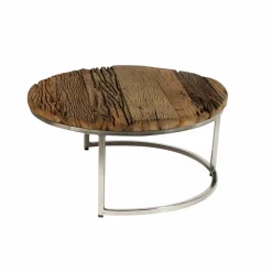 Made in Meubles Table basse gigogne ronde en bois recyclé Milla
