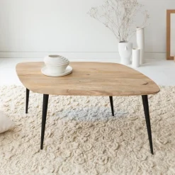 Made in Meubles Table basse losange en bois de manguier et métal Aimée