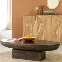 Made in Meubles Table basse ovale en bois de manguier Morana