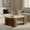 Made in Meubles Table basse ovale en bois de manguier et marbre Agnès