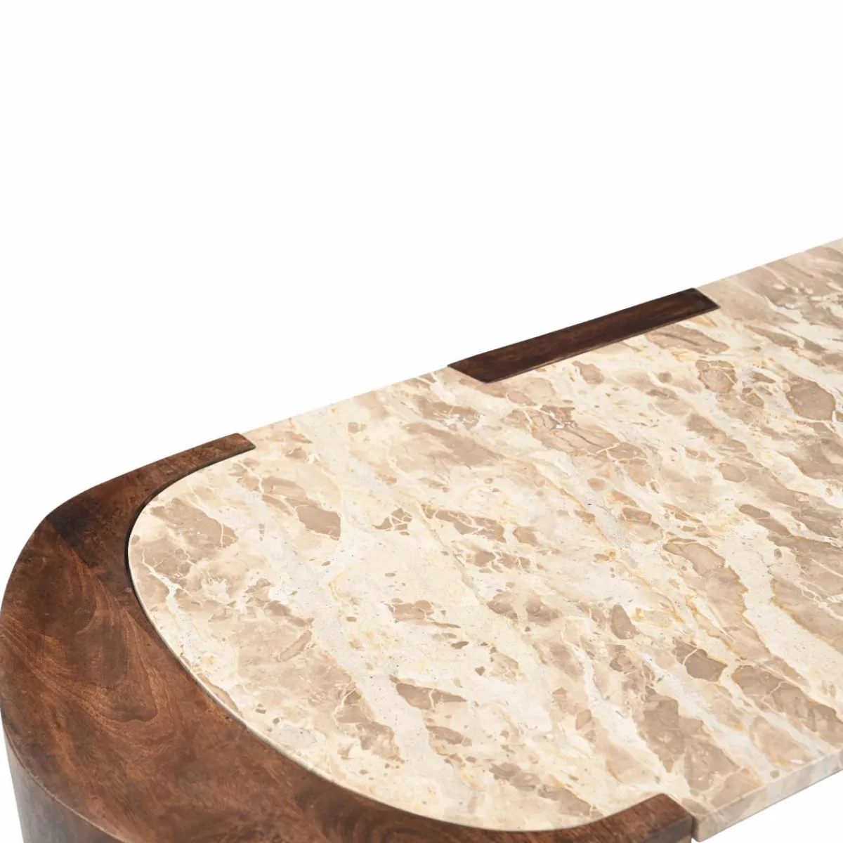 Made in Meubles Table basse ovale en bois de manguier et marbre Agnès