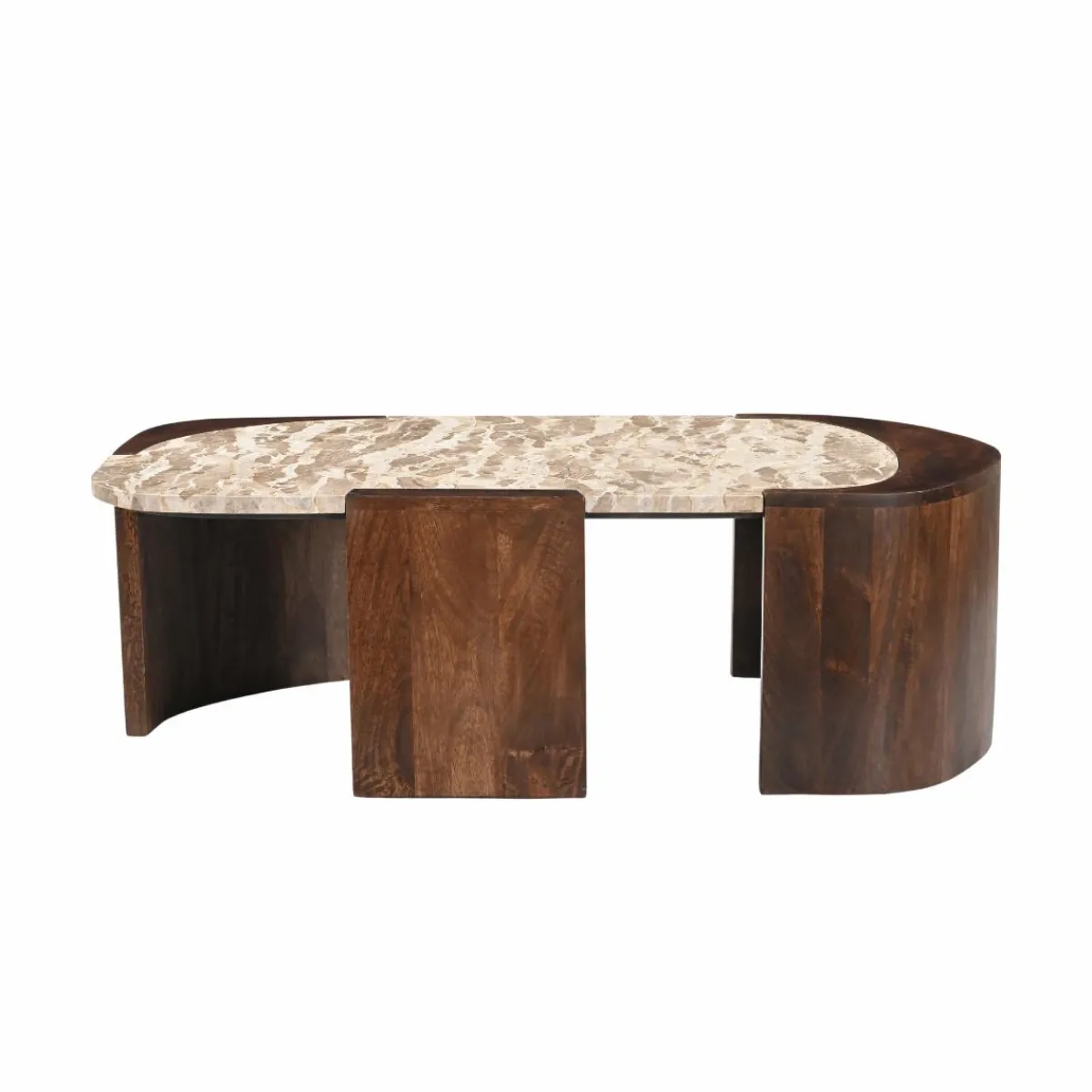 Made in Meubles Table basse ovale en bois de manguier et marbre Agnès
