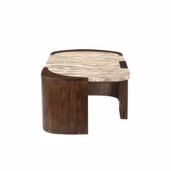 Made in Meubles Table basse ovale en bois de manguier et marbre Agnès