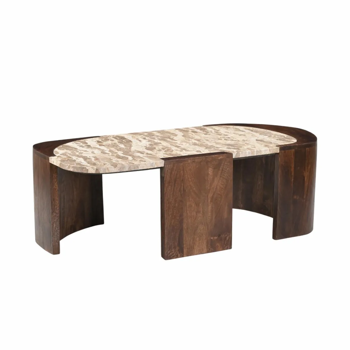 Made in Meubles Table basse ovale en bois de manguier et marbre Agnès
