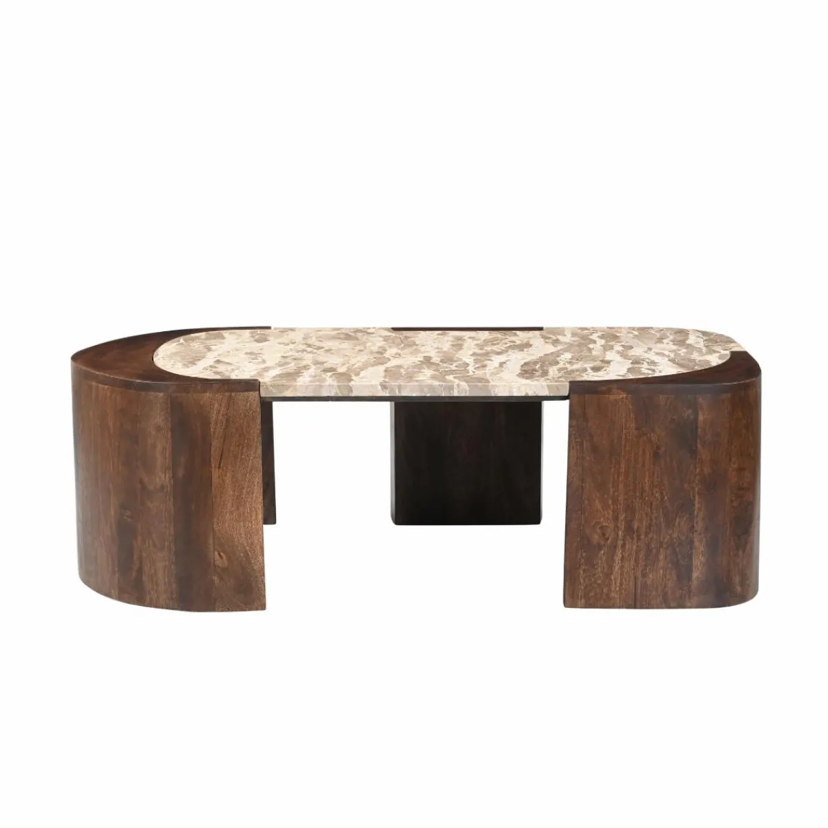 Made in Meubles Table basse ovale en bois de manguier et marbre Agnès