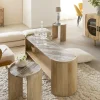 Made in Meubles Table basse ovale en bois de manguier et marbre Isabella