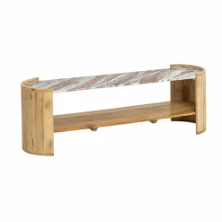 Made in Meubles Table basse ovale en bois de manguier et marbre Isabella