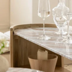 Made in Meubles Table basse ovale en bois de manguier et marbre Isabella