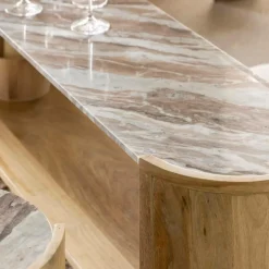 Made in Meubles Table basse ovale en bois de manguier et marbre Isabella