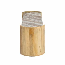 Made in Meubles Table basse ovale en bois de manguier et marbre Isabella