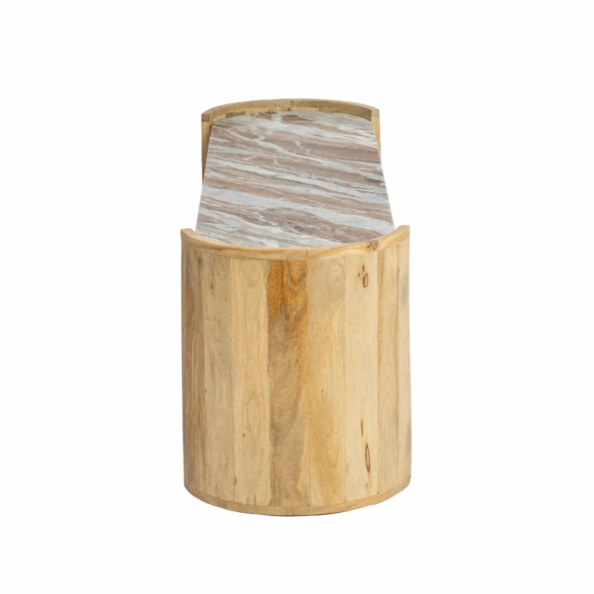 Made in Meubles Table basse ovale en bois de manguier et marbre Isabella