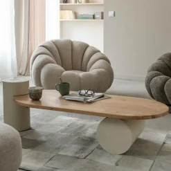 Made in Meubles Table basse ovale en bois effet béton et bois d'acacia Dalva