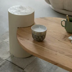 Made in Meubles Table basse ovale en bois effet béton et bois d'acacia Dalva