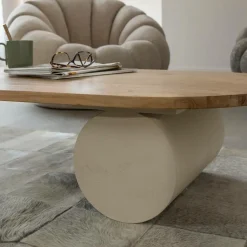 Made in Meubles Table basse ovale en bois effet béton et bois d'acacia Dalva