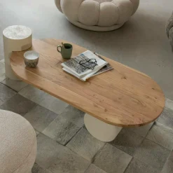 Made in Meubles Table basse ovale en bois effet béton et bois d'acacia Dalva