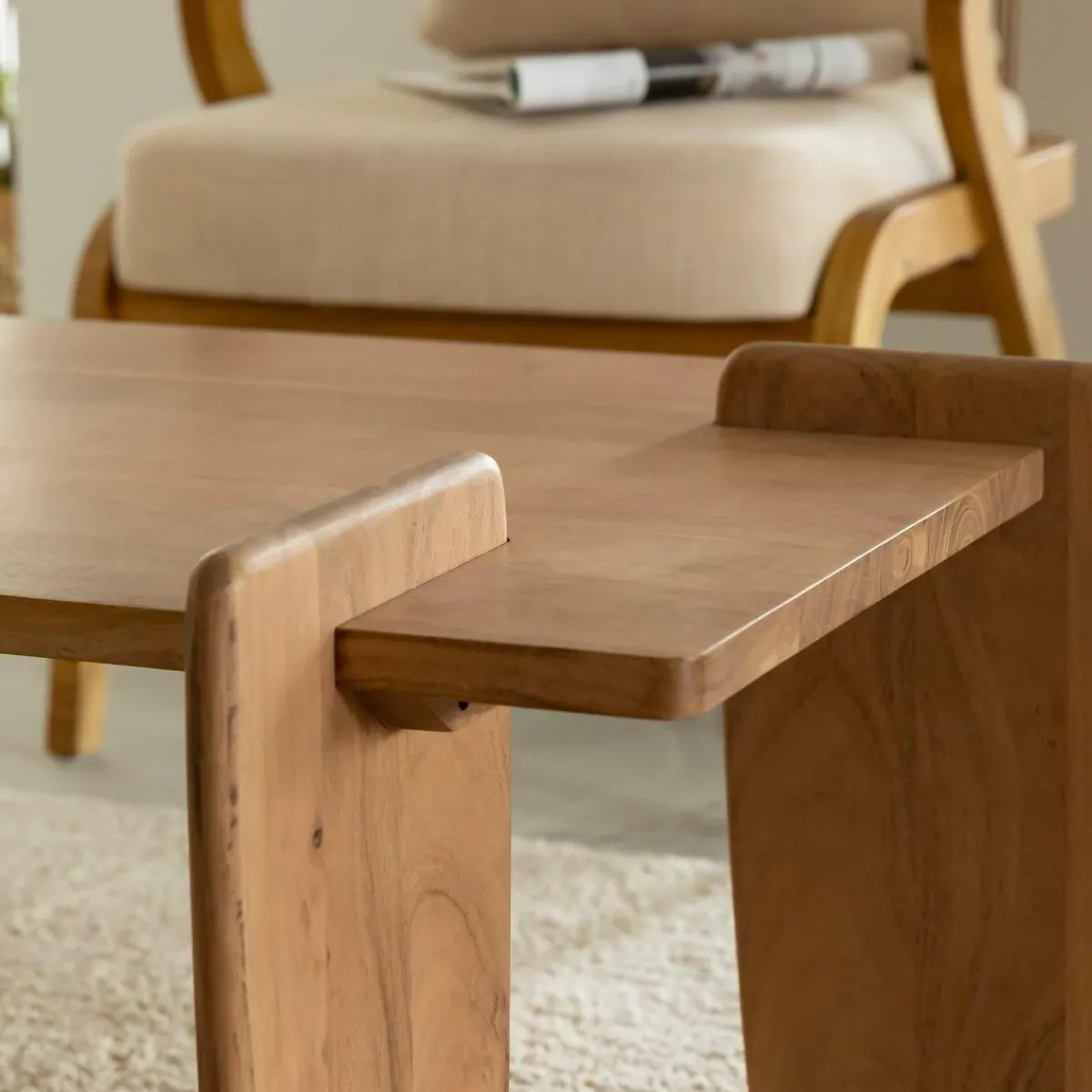 Made in Meubles Table basse rectangle en bois d'acacia Zola