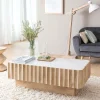 Made in Meubles Table basse rectangulaire en bois de manguier et marbre blanc Moana