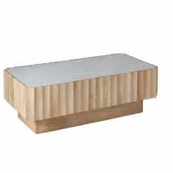 Made in Meubles Table basse rectangulaire en bois de manguier et marbre blanc Moana