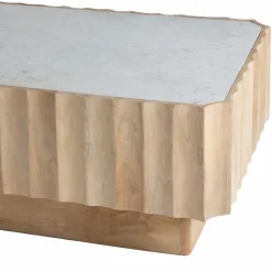 Made in Meubles Table basse rectangulaire en bois de manguier et marbre blanc Moana