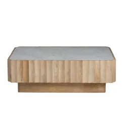 Made in Meubles Table basse rectangulaire en bois de manguier et marbre blanc Moana