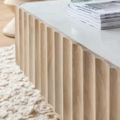 Made in Meubles Table basse rectangulaire en bois de manguier et marbre blanc Moana