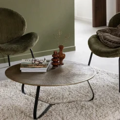Made in Meubles Table basse ronde en aluminium doré et métal noir Aurèle