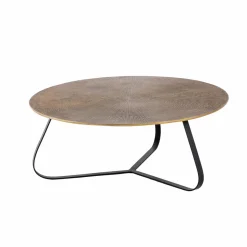 Made in Meubles Table basse ronde en aluminium doré et métal noir Aurèle