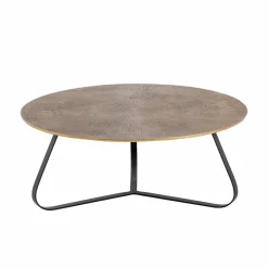Made in Meubles Table basse ronde en aluminium doré et métal noir Aurèle