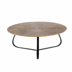 Made in Meubles Table basse ronde en aluminium doré et métal noir Aurèle