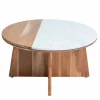 Made in Meubles Table basse ronde en bois d'acacia et marbre Homère
