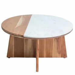 Made in Meubles Table basse ronde en bois d'acacia et marbre Homère