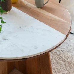 Made in Meubles Table basse ronde en bois d'acacia et marbre Homère