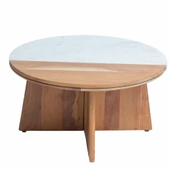 Made in Meubles Table basse ronde en bois d'acacia et marbre Homère