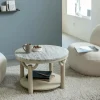 Made in Meubles Table basse ronde en bois de manguier et marbre Isabella